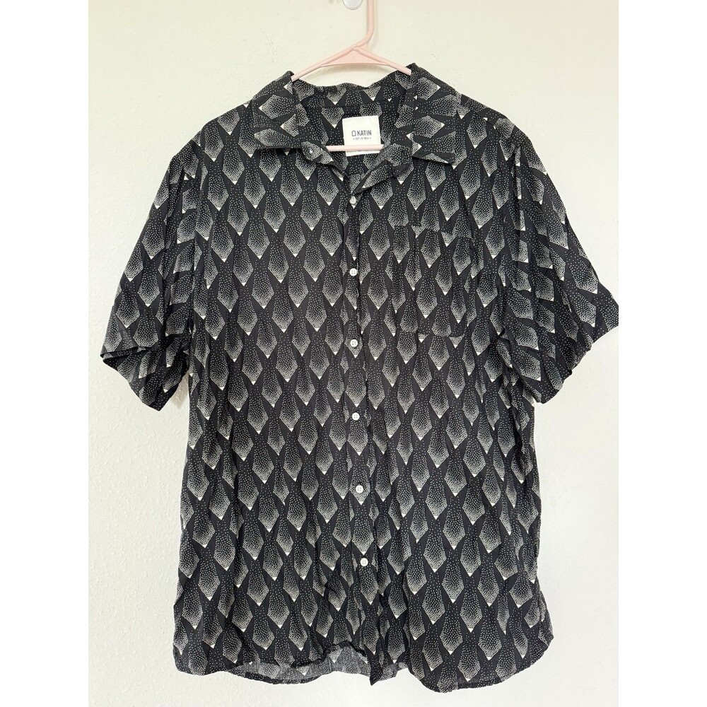 Katin Men’s Button Down T Shirt Size XXL White Geometric Pattern Skater Surfer
